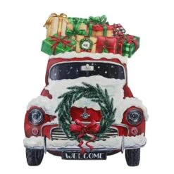 23.5 In. Red Steel Battery Operated Floor Standing Pre-Lit Christmas Truck Sign With LED Lights
