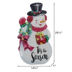 26 In. White Steel Battery Operated Floor Standing Pre-Lit Snowman Christmas Sign With LED Lights -Northlight Shop maypex christmas figurines h23g0d1a1c3z7f 1f 1000