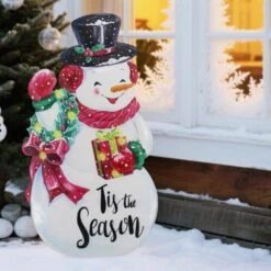 26 In. White Steel Battery Operated Floor Standing Pre-Lit Snowman Christmas Sign With LED Lights -Northlight Shop maypex christmas figurines h23g0d1a1c3z7f 31 1000
