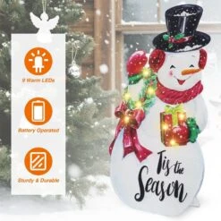 26 In. White Steel Battery Operated Floor Standing Pre-Lit Snowman Christmas Sign With LED Lights -Northlight Shop maypex christmas figurines h23g0d1a1c3z7f 44 1000