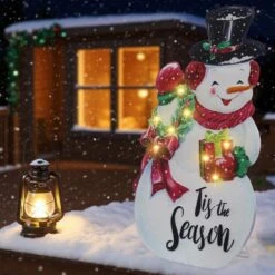 26 In. White Steel Battery Operated Floor Standing Pre-Lit Snowman Christmas Sign With LED Lights -Northlight Shop maypex christmas figurines h23g0d1a1c3z7f 4f 1000