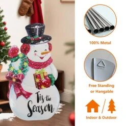26 In. White Steel Battery Operated Floor Standing Pre-Lit Snowman Christmas Sign With LED Lights -Northlight Shop maypex christmas figurines h23g0d1a1c3z7f fa 1000