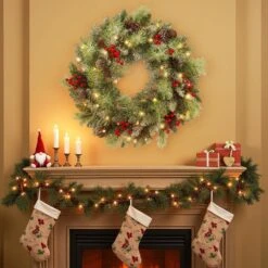 24 In. Battery Operated PreLit LED Artificial Christmas Wreath With Pinecones And Berries -Northlight Shop maypex christmas wreaths h53l0w0a8s6l8w 1f 1000