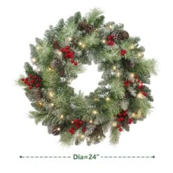 24 In. Battery Operated PreLit LED Artificial Christmas Wreath With Pinecones And Berries -Northlight Shop maypex christmas wreaths h53l0w0a8s6l8w 76 1000
