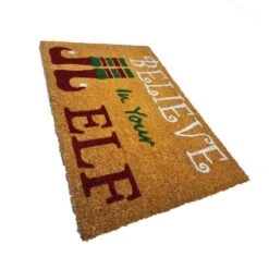 Natural Printed - Believe ELF Christmas Multicolored Indoor/Outdoor Doormat 18 In. X 30 In. -Northlight Shop multi first concept inc christmas doormats fc 71615 1f 1000