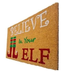 Natural Printed - Believe ELF Christmas Multicolored Indoor/Outdoor Doormat 18 In. X 30 In. -Northlight Shop multi first concept inc christmas doormats fc 71615 40 1000