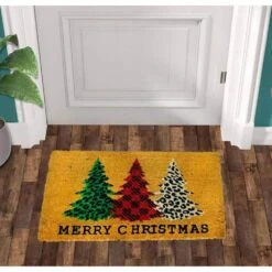 Natural Printed - Welcome Trees Multicolored Indoor/Outdoor Christmas Doormat 18 In. X 30 In.