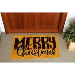 Natural Printed-Plaid Merry Christmas Multicolored Indoor/Outdoor Doormat 18 In. X 30 In. -Northlight Shop multi first concept inc christmas doormats fc 83500 c3 1000