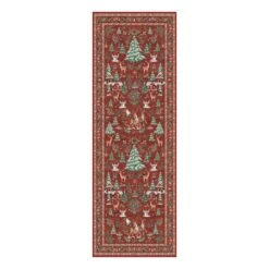 Christmas Multi 2 Ft. X 6 Ft. Elk Snowman Christmas Tree Area Rug