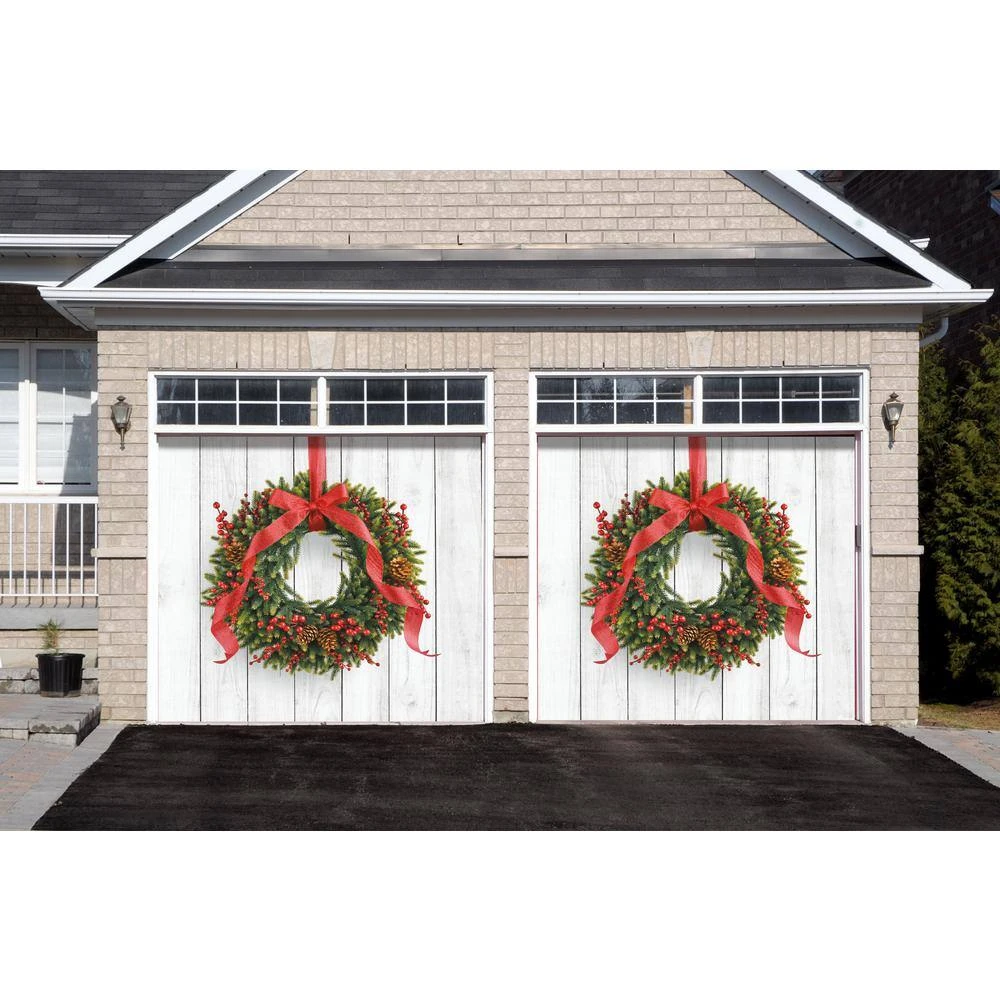 7 Ft. X 8 Ft. Christmas Wreath-Christmas Garage Door Decor Mural For Split Car Garage 2 7 Ft. X 8 Ft. Christmas Wreath-Christmas Garage Door Decor Mural For Split Car Garage - Image 2