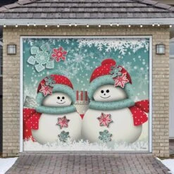 7 Ft. X 8 Ft. Christmas Snowmen And Gifts Holiday Garage Door Decor Mural For Single Car Garage