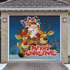 7 Ft. X 8 Ft. Santa's Take Off Holiday Garage Door Decor Mural For Single Car Garage