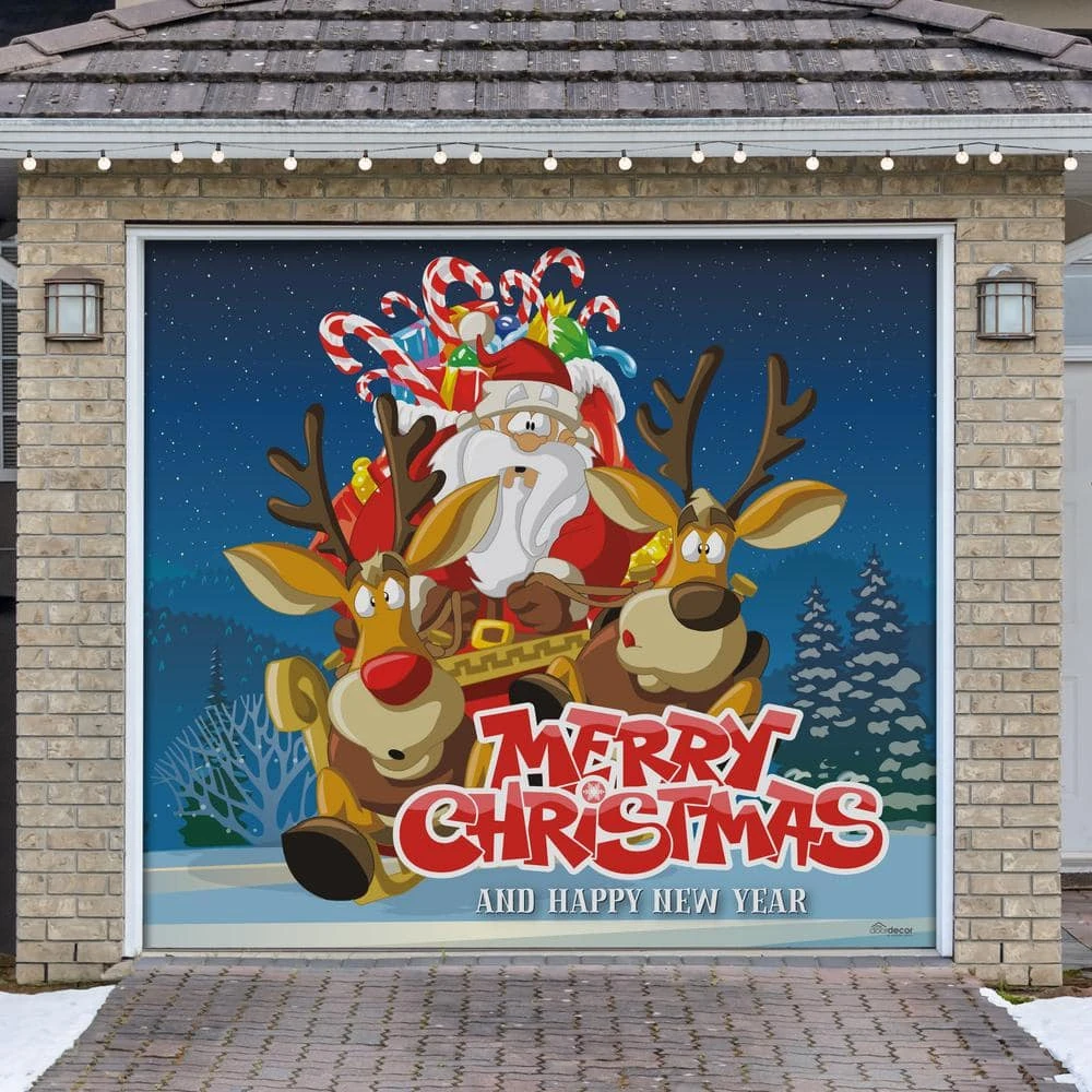 7 Ft. X 8 Ft. Santa's Take Off Holiday Garage Door Decor Mural For Single Car Garage 1 7 Ft. X 8 Ft. Santa's Take Off Holiday Garage Door Decor Mural For Single Car Garage