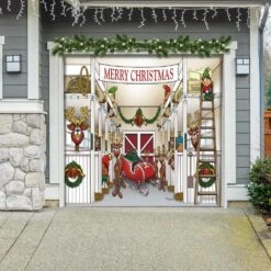 7 Ft. X 8 Ft. Santa's Reindeer Barn Without Santa Holiday Garage Door Decor Mural For Single Car Garage -Northlight Shop my door decor christmas garage door decorations 285903xmas 005 1f 1000