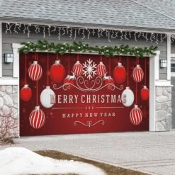 7 Ft. X 16 Ft. Red Ornaments In Snow Christmas Garage Door Decor Mural For Double Car Garage -Northlight Shop my door decor christmas garage door decorations 285905xmas 007 1f 1000
