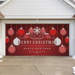 7 Ft. X 16 Ft. Red Ornaments In Snow Christmas Garage Door Decor Mural For Double Car Garage