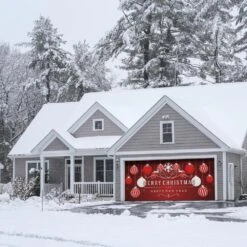 7 Ft. X 16 Ft. Red Ornaments In Snow Christmas Garage Door Decor Mural For Double Car Garage -Northlight Shop my door decor christmas garage door decorations 285905xmas 007 76 1000