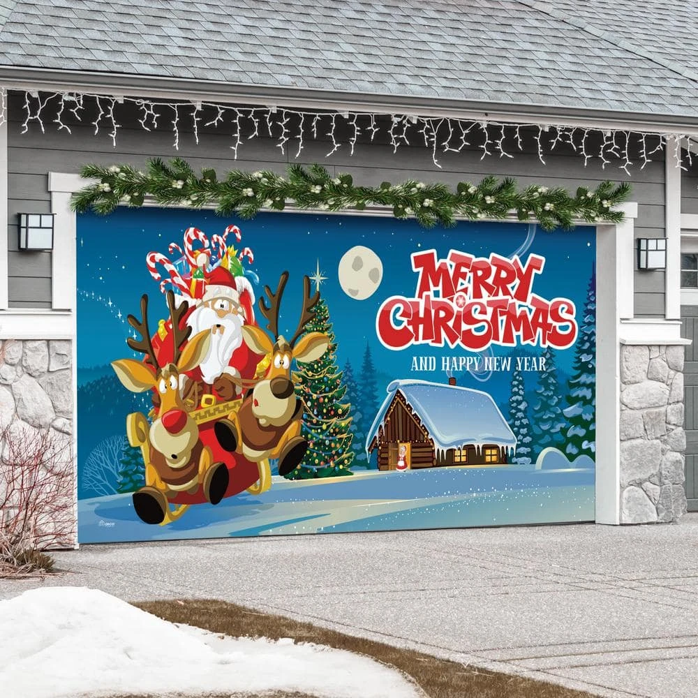 7 Ft. X 16 Ft. Santa's Take Off Christmas Garage Door Decor Mural For Double Car Garage 4 7 Ft. X 16 Ft. Santa's Take Off Christmas Garage Door Decor Mural For Double Car Garage - Image 4