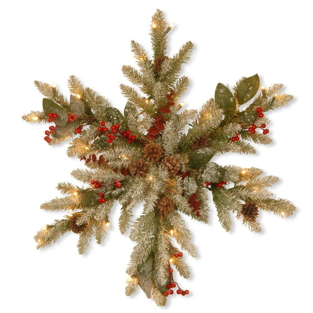 Decorative Collection Eucalyptus 32 In. Artificial Snowflake With Clear Lights 1 Decorative Collection Eucalyptus 32 In. Artificial Snowflake With Clear Lights