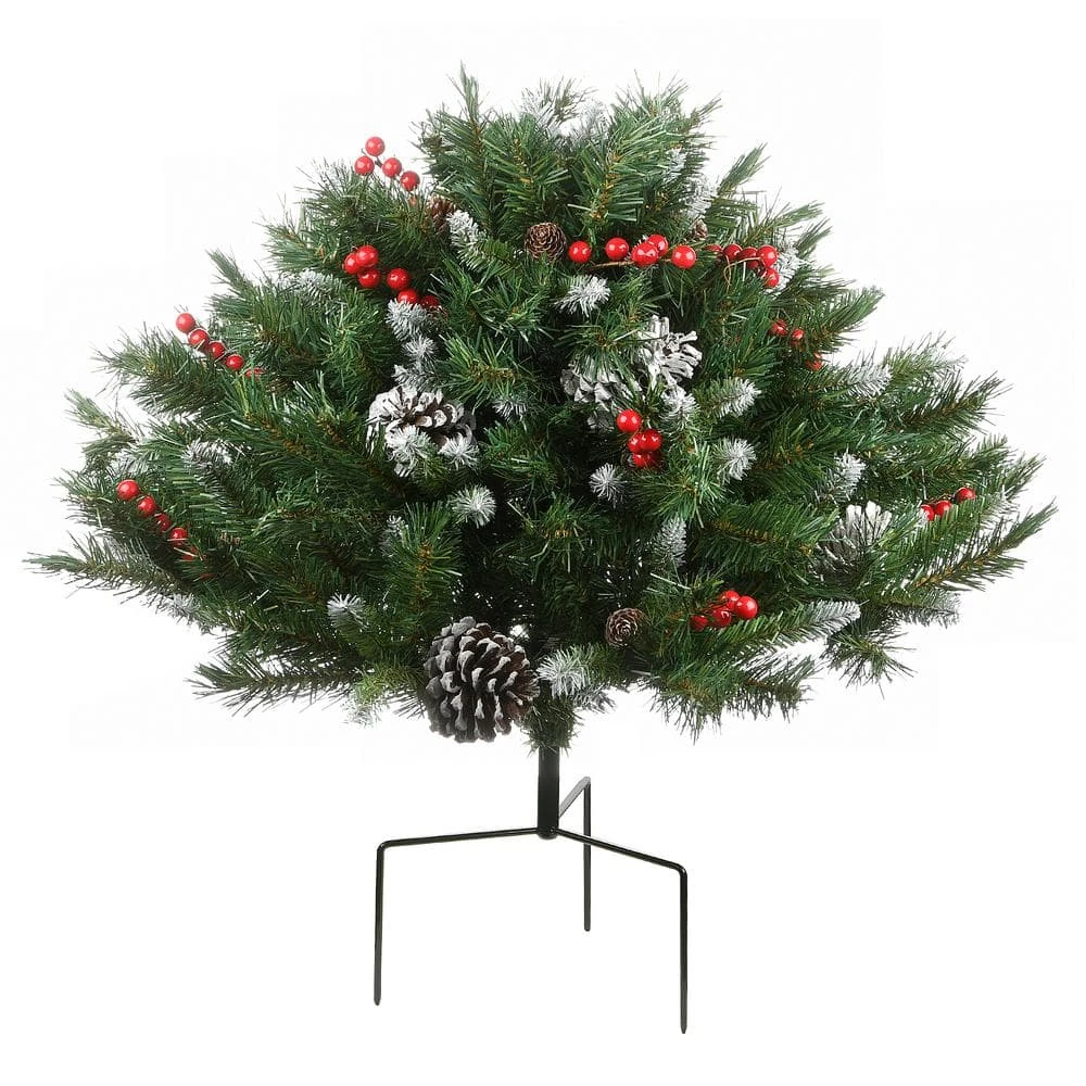 22 In. Frosted Berry Urn Filler With Cones, Red Berries And Tripod Stake 1 22 In. Frosted Berry Urn Filler With Cones, Red Berries And Tripod Stake