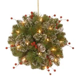 12 In. Glittery Mountain Spruce Kissing Ball With Battery Operated Warm White LED Lights