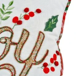 18 In. HGTV Home Collection Embroidered "Joy" Christmas Pillow -Northlight Shop national tree company christmas textiles hgt93 tcc25320a 4f 1000