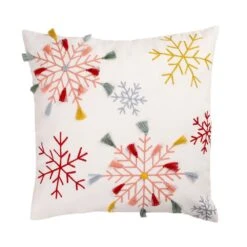18x18 In. Velvet Snowflake Embroidery Pillow