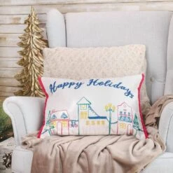 20 In. HGTV Home Collection Embroidered “Happy Holidays” Pillow -Northlight Shop national tree company christmas textiles hgt93 tcc26160a 31 1000