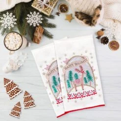 18 In. HGTV Home Collection Christmas Snow Globe Guest Towel (2-Pack) -Northlight Shop national tree company christmas textiles hgtdd94 20348kt 31 1000