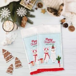 18 In. HGTV Home Collection Merry Christmas Llamas Guest Towel (2-Pack) -Northlight Shop national tree company christmas textiles hgtdd94 20835kt 31 1000