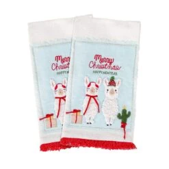 18 In. HGTV Home Collection Merry Christmas Llamas Guest Towel (2-Pack)
