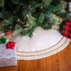 52 In. HGTV Home Collection Fringe Detail Tree Skirt Off White -Northlight Shop national tree company christmas tree skirts hgt93 cts25024a 44 1000