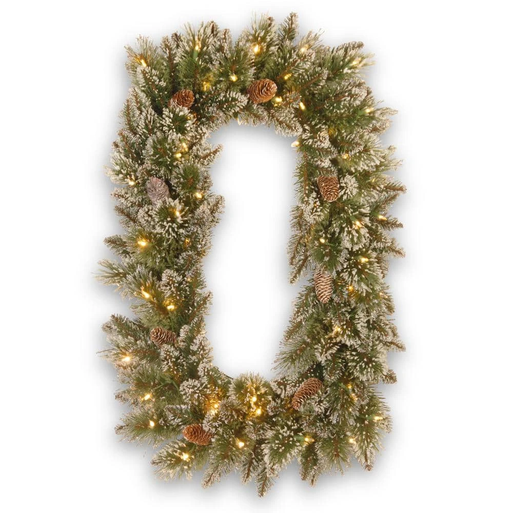 Glittery Bristle Pine 36 In. Artificial Wreath With Battery Operated Warm White LED Lights 1 Glittery Bristle Pine 36 In. Artificial Wreath With Battery Operated Warm White LED Lights