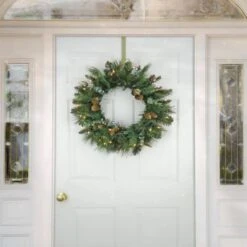 24 In. Pre-Lit Artificial North Conway Wreath With Glittery Cones And Eucalyptus, 50 Clear Lights- UL -Northlight Shop national tree company christmas wreaths nc3 307 24w 1 31 1000