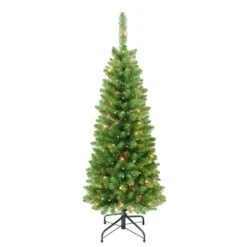 First Traditions 4.5 Ft. Rowan Pencil Slim PreLit Artificial Christmas Tree With Multicolor Lights