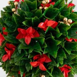 15 In. UV Resistant Artificial Red Tip Photinia Christmas Hanging Ball With Gold Berries (Indoor/Outdoor) -Northlight Shop nearly natural artificial christmas plants p2206 4f 1000