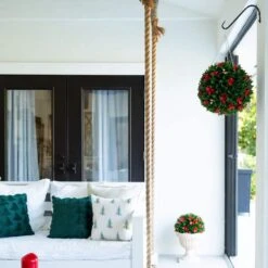 15 In. UV Resistant Artificial Red Tip Photinia Christmas Hanging Ball With Gold Berries (Indoor/Outdoor) -Northlight Shop nearly natural artificial christmas plants p2206 fa 1000