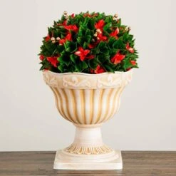 22 In. UV Resistant Artificial Red Tip Photinia Christmas Ball In Classic Decorative Planter (Indoor/Outdoor) 9 22 In. UV Resistant Artificial Red Tip Photinia Christmas Ball In Classic Decorative Planter (Indoor/Outdoor) -Northlight Shop nearly natural artificial christmas plants p2208 1f 1000