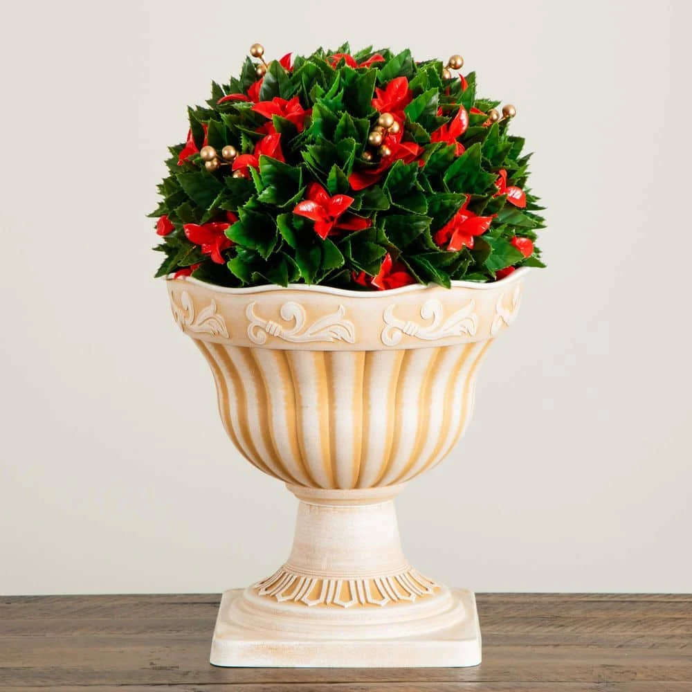 22 In. UV Resistant Artificial Red Tip Photinia Christmas Ball In Classic Decorative Planter (Indoor/Outdoor) 4 22 In. UV Resistant Artificial Red Tip Photinia Christmas Ball In Classic Decorative Planter (Indoor/Outdoor) - Image 4