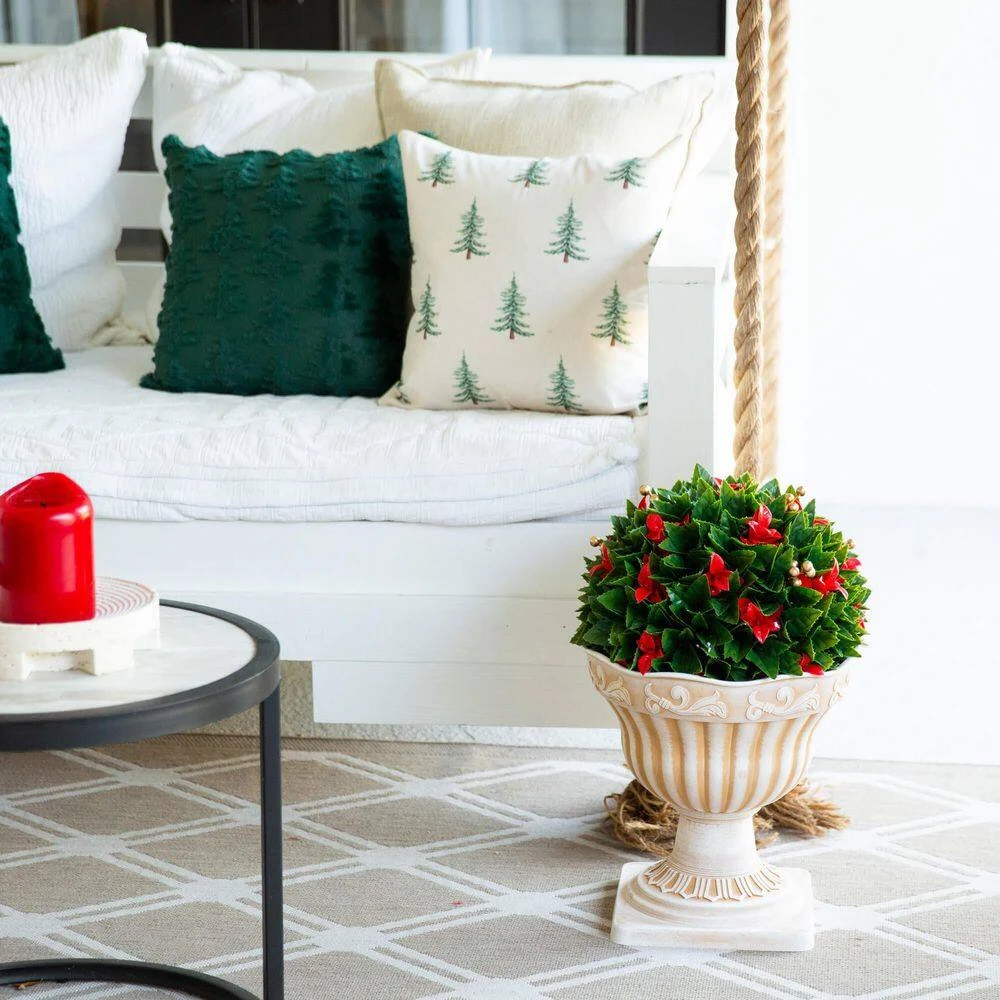 22 In. UV Resistant Artificial Red Tip Photinia Christmas Ball In Classic Decorative Planter (Indoor/Outdoor) 6 22 In. UV Resistant Artificial Red Tip Photinia Christmas Ball In Classic Decorative Planter (Indoor/Outdoor) - Image 6