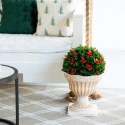 22 In. UV Resistant Artificial Red Tip Photinia Christmas Ball In Classic Decorative Planter (Indoor/Outdoor) 10 22 In. UV Resistant Artificial Red Tip Photinia Christmas Ball In Classic Decorative Planter (Indoor/Outdoor) -Northlight Shop nearly natural artificial christmas plants p2208 44 1000