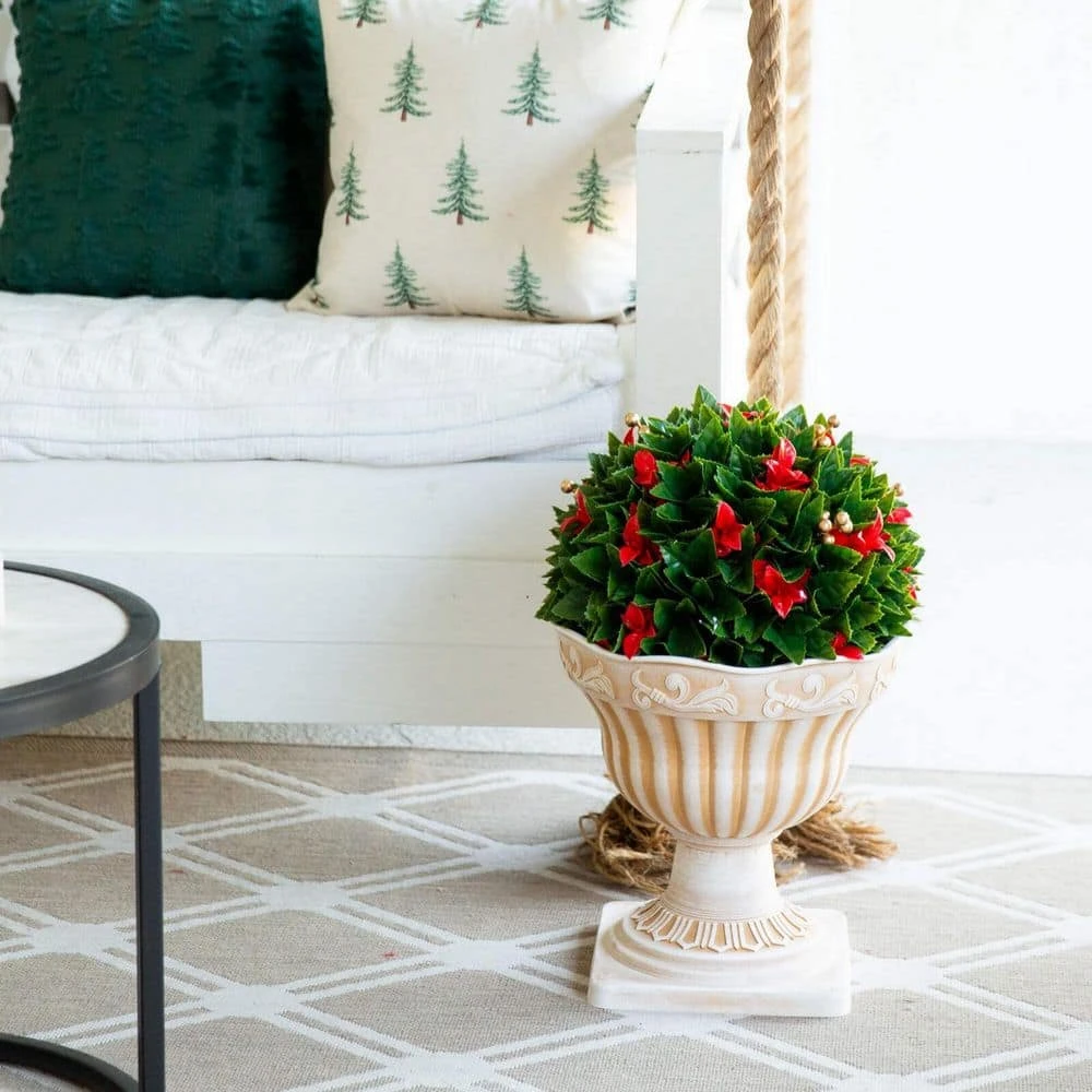 22 In. UV Resistant Artificial Red Tip Photinia Christmas Ball In Classic Decorative Planter (Indoor/Outdoor) 5 22 In. UV Resistant Artificial Red Tip Photinia Christmas Ball In Classic Decorative Planter (Indoor/Outdoor) - Image 5