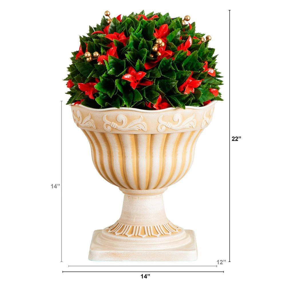 22 In. UV Resistant Artificial Red Tip Photinia Christmas Ball In Classic Decorative Planter (Indoor/Outdoor) 2 22 In. UV Resistant Artificial Red Tip Photinia Christmas Ball In Classic Decorative Planter (Indoor/Outdoor) - Image 2