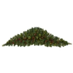 6 Ft. Battery Operated Pre-lit Artificial Christmas Swag With 50 Clear LED Lights, Berries And Pine Cones