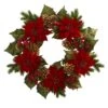 24in. Artificial Unlit Artificial Holiday Wreath With Poinsettia, Berry And Golden Pine Cone -Northlight Shop nearly natural christmas wreaths 4269 64 1000
