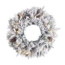 20 In. Prelit LED Flocked Artificial Christmas Wreath With 35 Warm White LED Lights