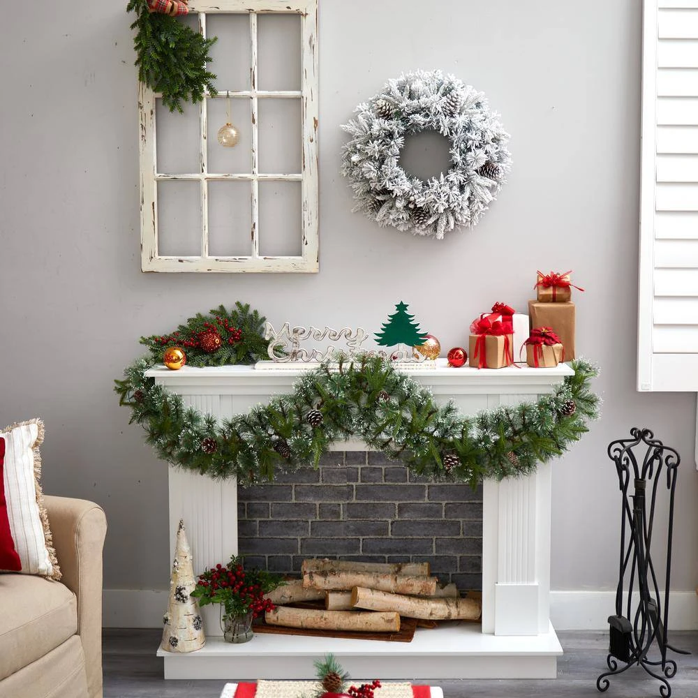 20 In. Prelit LED Flocked Artificial Christmas Wreath With 35 Warm White LED Lights 6 20 In. Prelit LED Flocked Artificial Christmas Wreath With 35 Warm White LED Lights - Image 6