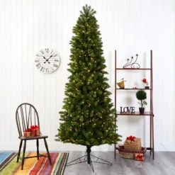 8 Ft. Pre-lit Slim Virginia Spruce Artificial Christmas Tree With 600 Warm White Multifunction LED Lights -Northlight Shop nearly natural pre lit christmas trees t1492 31 1000