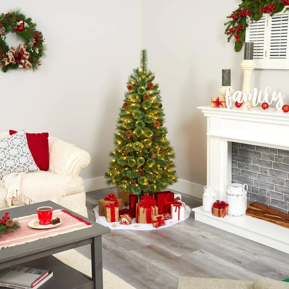 5 Ft. Pre-Lit White Mountain Pine Artificial Christmas Tree With 200 Clear LED Lights And Pine Cones 6 5 Ft. Pre-Lit White Mountain Pine Artificial Christmas Tree With 200 Clear LED Lights And Pine Cones - Image 6