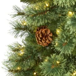 5 Ft. Pre-Lit White Mountain Pine Artificial Christmas Tree With 200 Clear LED Lights And Pine Cones 11 5 Ft. Pre-Lit White Mountain Pine Artificial Christmas Tree With 200 Clear LED Lights And Pine Cones -Northlight Shop nearly natural pre lit christmas trees t1640 4f 1000